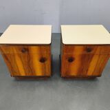 Pair of Mid-Century Walnut Nightstands with Glass Tops, 1950s
