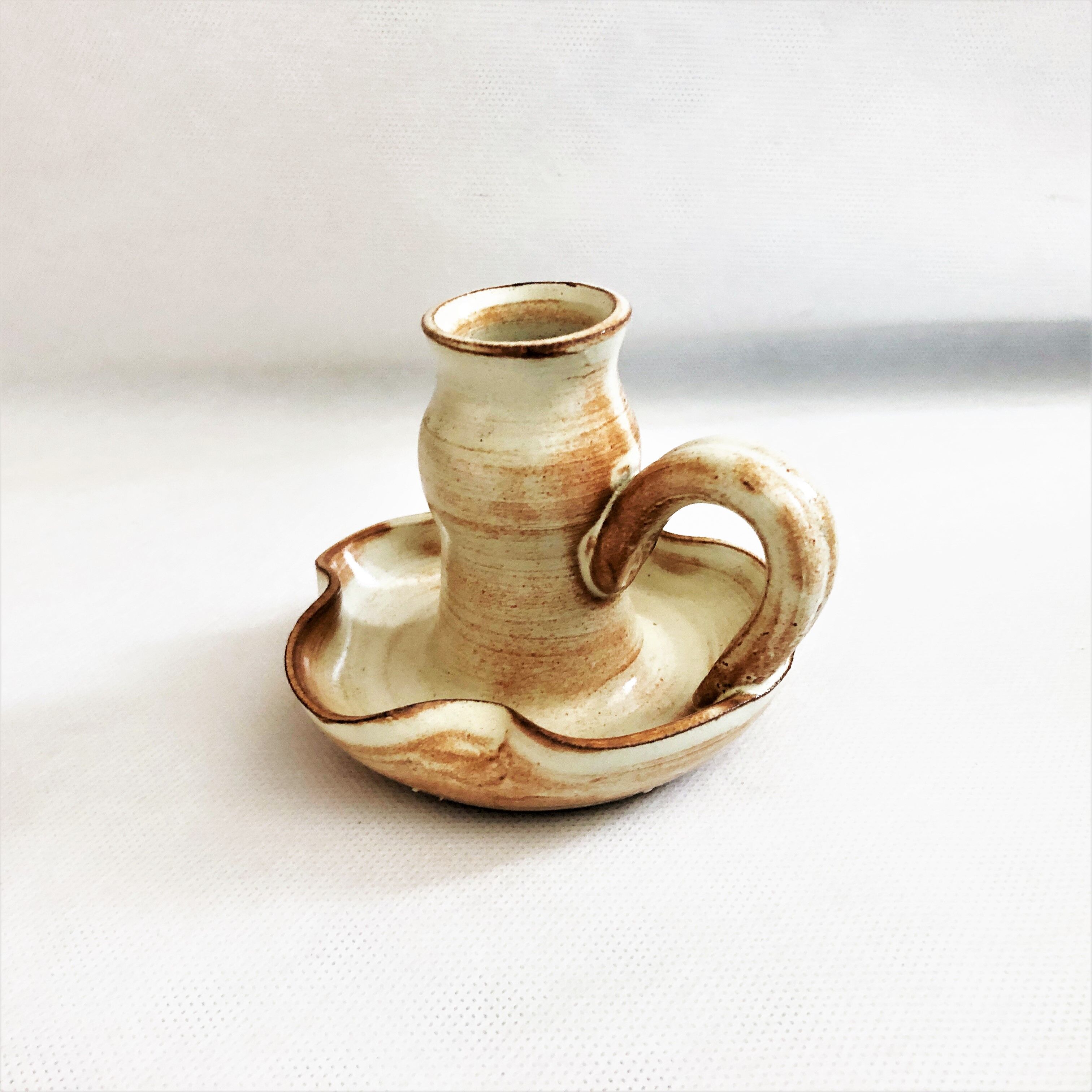 Handmade candle holder in vintage stoneware