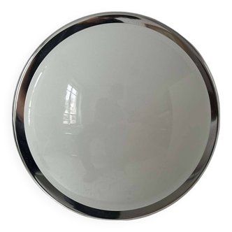 Applique vintage, chrome et opaline, France 1960