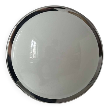 Applique vintage, chrome et opaline, France 1960