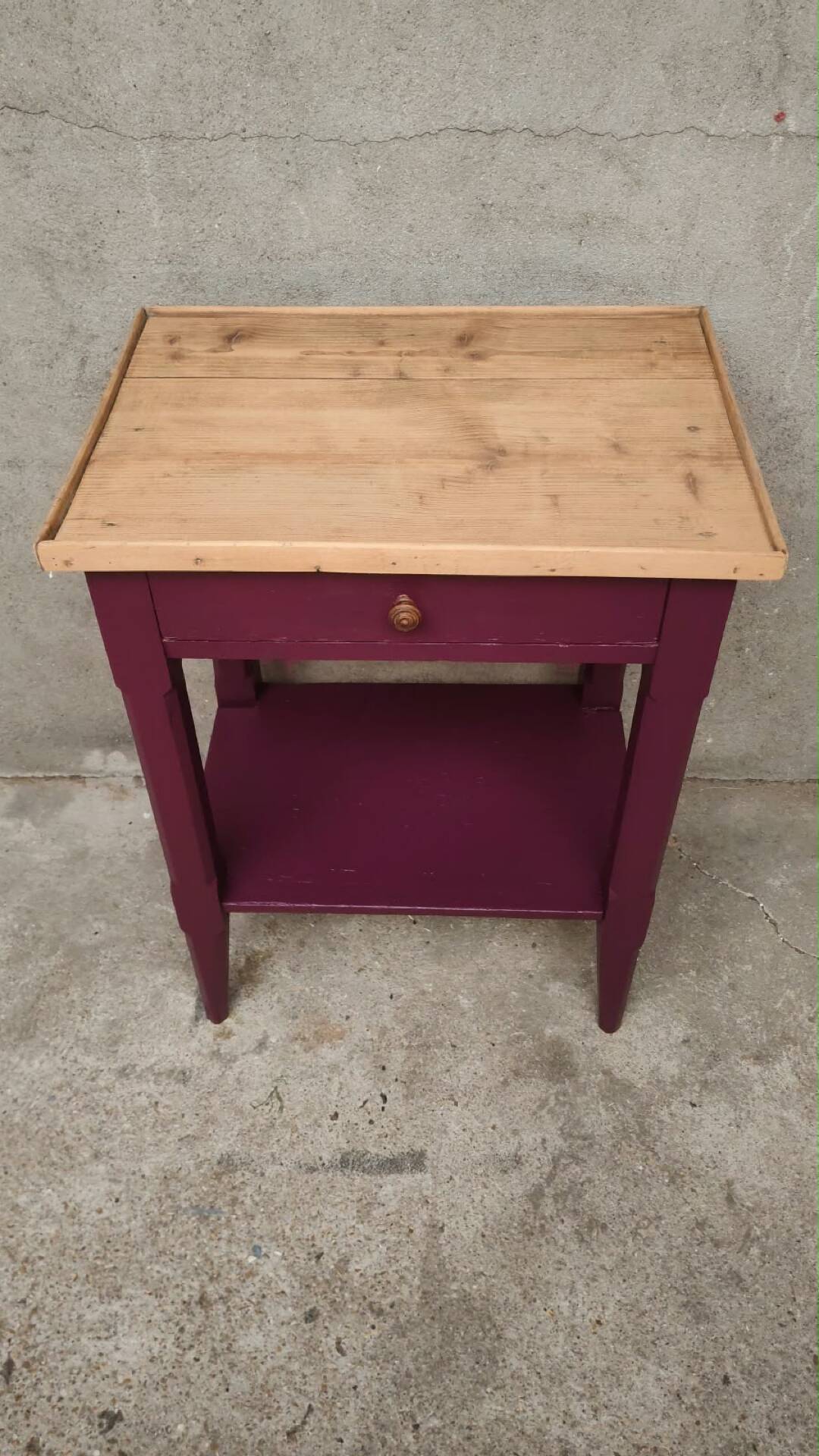 Wood and aubergine bedside table