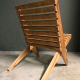 Chaise à ciseaux pliante en pin vintage