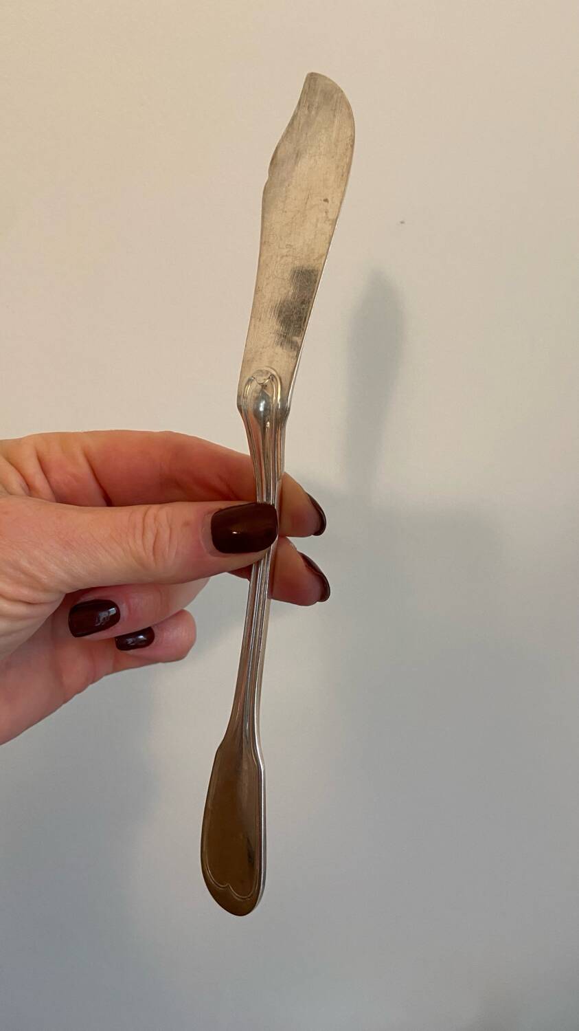 6 forks and 6 fish knives in silver-plated metal, Filet model 1950