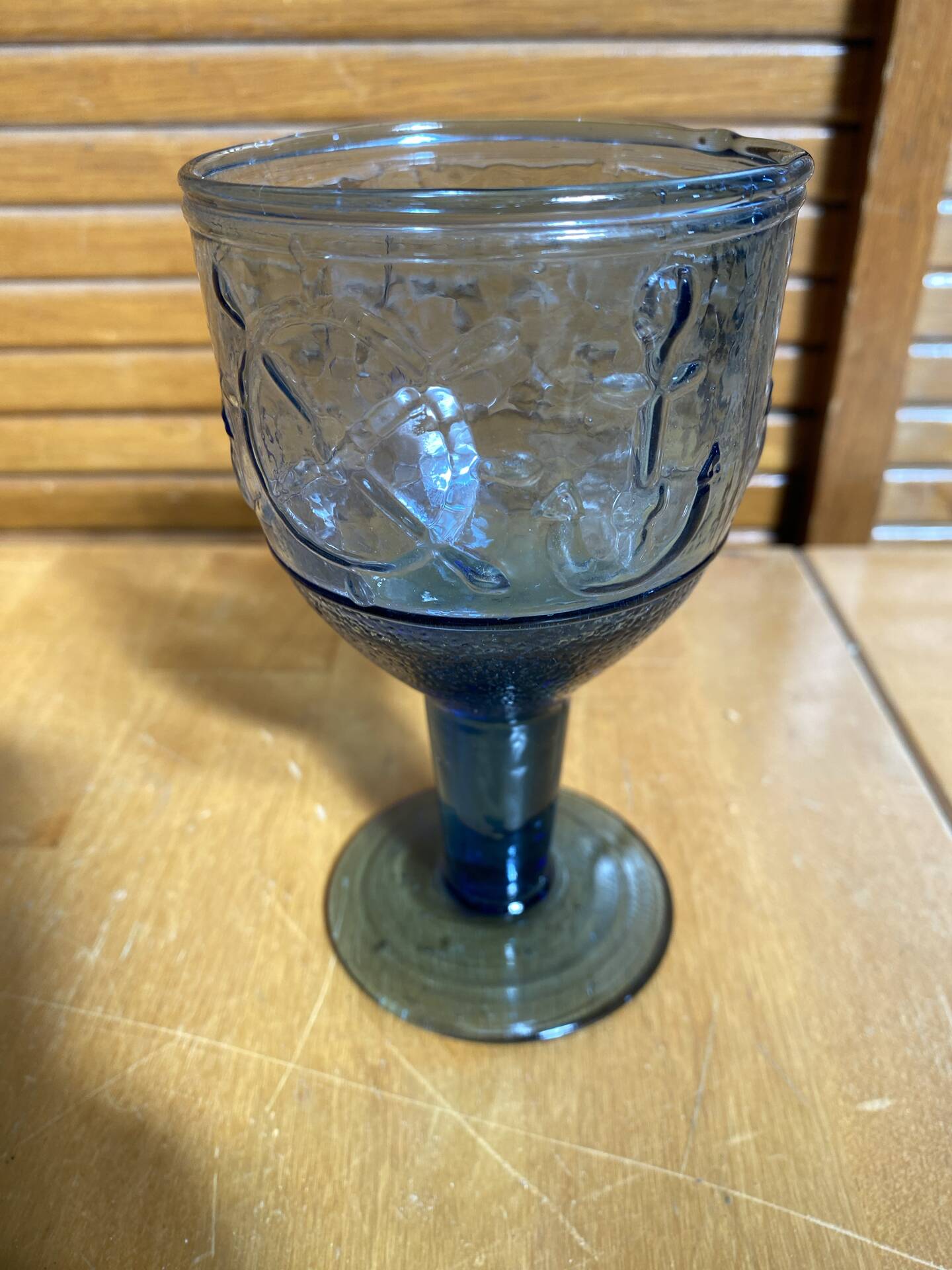 Set of 4 Stemmed Glasses Moulded Blue Marine Decor 1960s Vintage