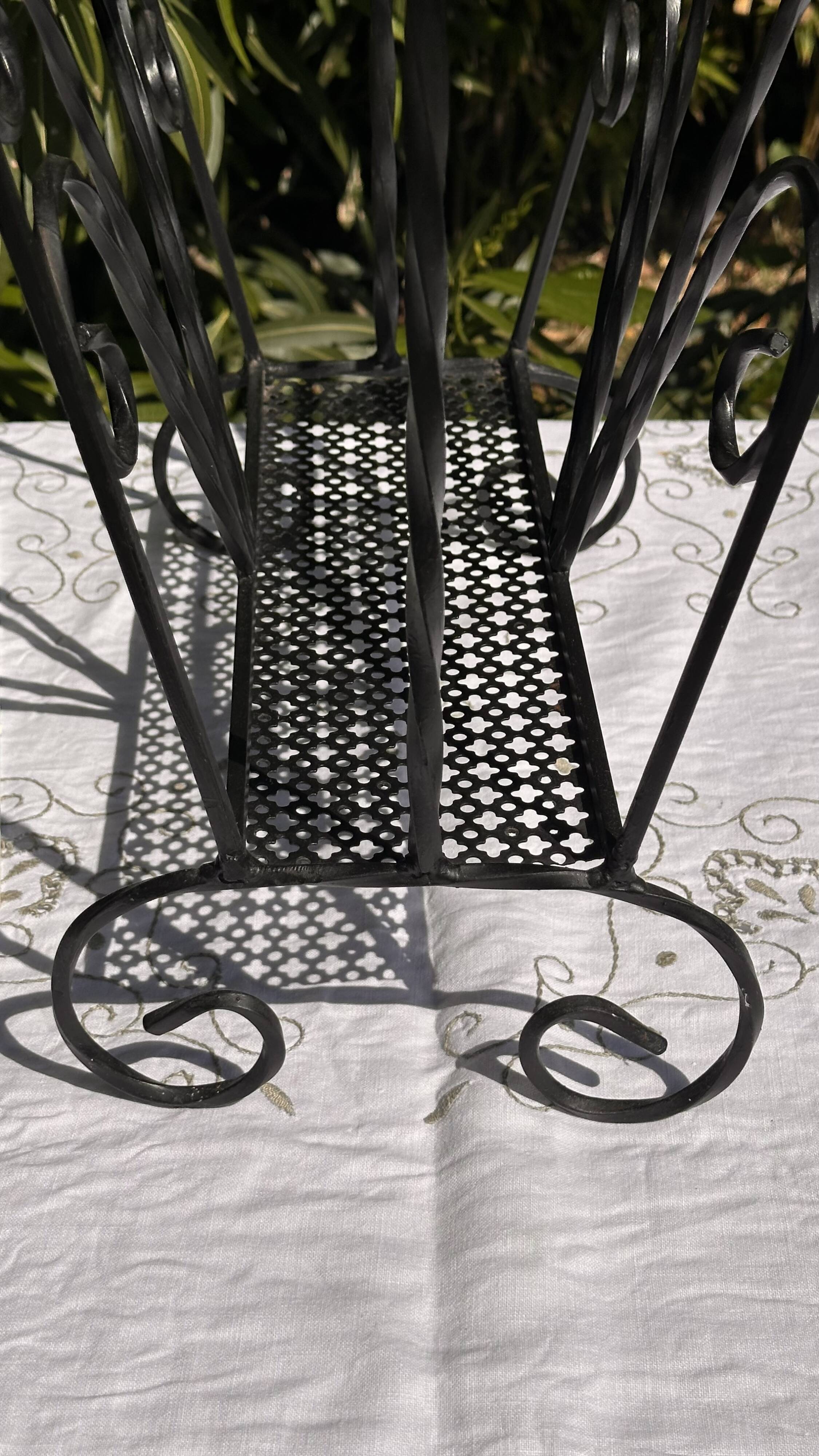 Vintage twisted wrought iron magazine or record holder - magazine rack