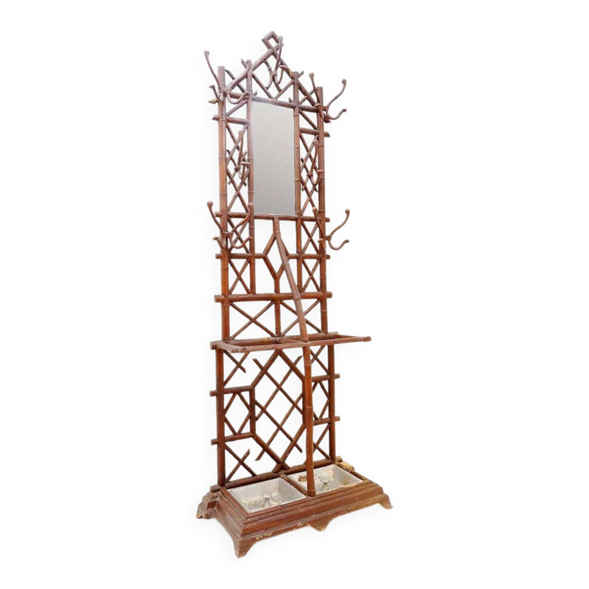 Coat rack or hall tree, 19th century - patinated cast iron imitating bamboo