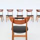 Set of six Danish dining chairs in teak and faux leather Denmark 1960