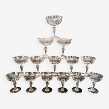 14 Champagne glasses in 19th century blown glass