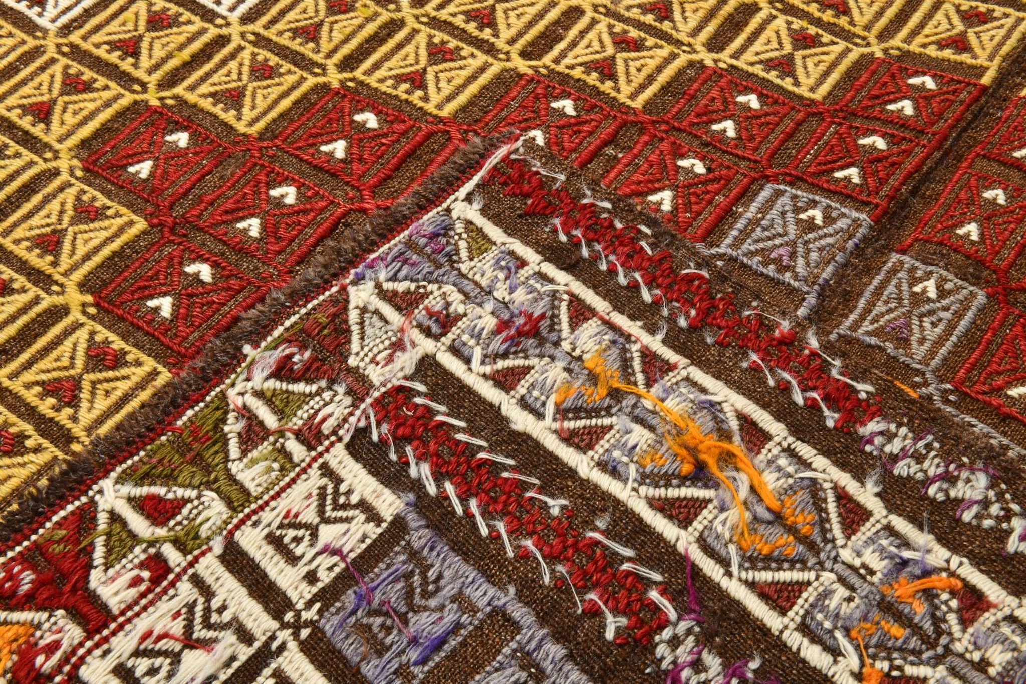 Red Yellow Tribal Pattern Kilim Rug, 145x282Cm