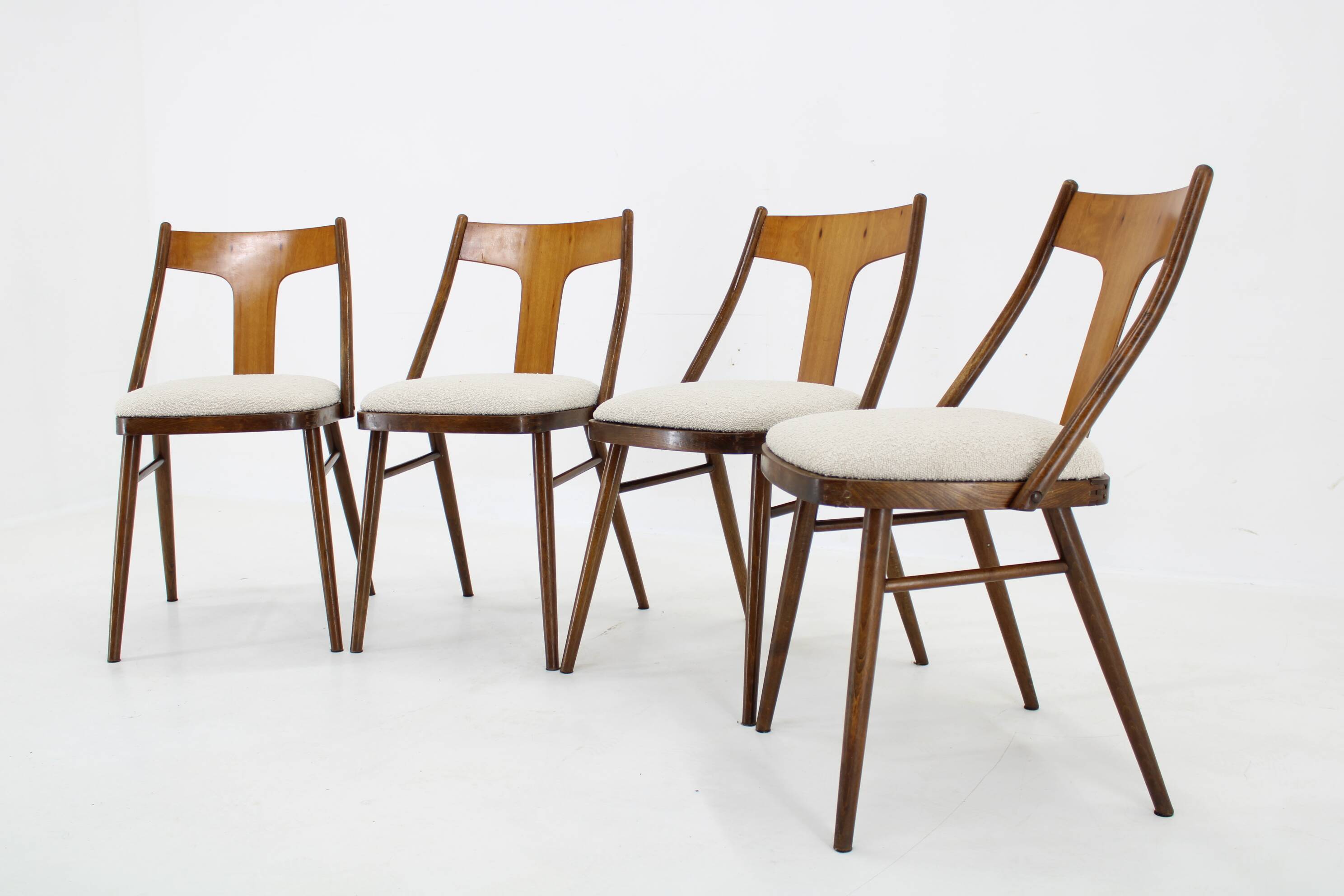 1950s Set of 4 Dining Chairs in Walnut Finish, Czechoslovakia