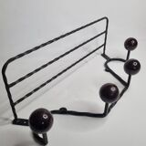 Vintage wrought iron wall coat rack with 4 hooks, 55 cm