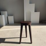 Small high tripod stool in brown solid wood