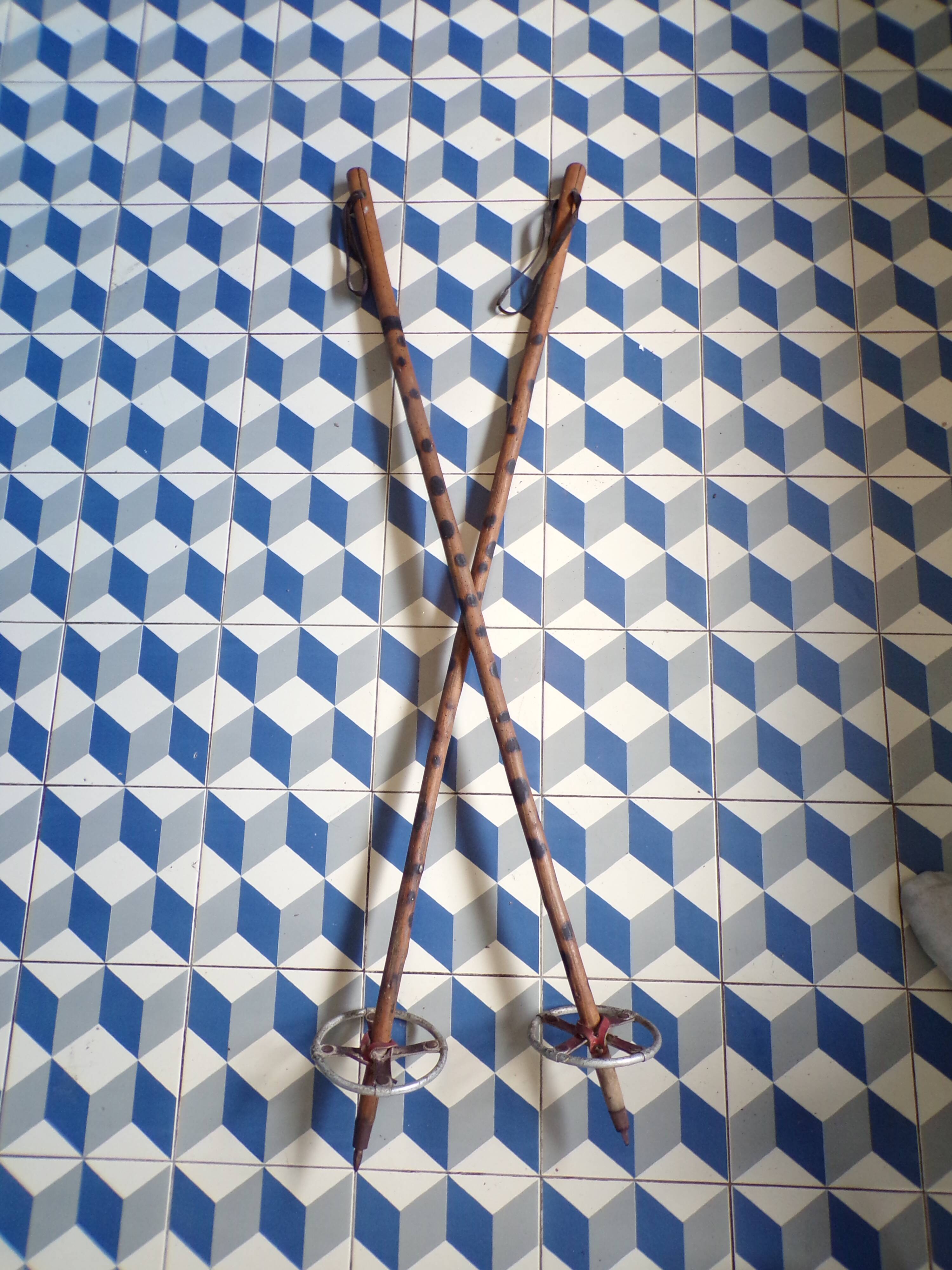 Pair of antique wooden ski poles