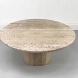 Table basse circulaire vintage en travertin, années 1970