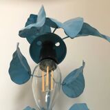 Ancienne lampe en forme plante en métal émaillé bleu