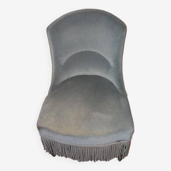 Fauteuil crapaud Napoléon III. Velours bleu pastel