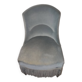 Fauteuil crapaud Napoléon III. Velours bleu pastel