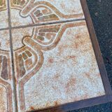 Table basse bois massif et céramique des années 1970 84x44cm