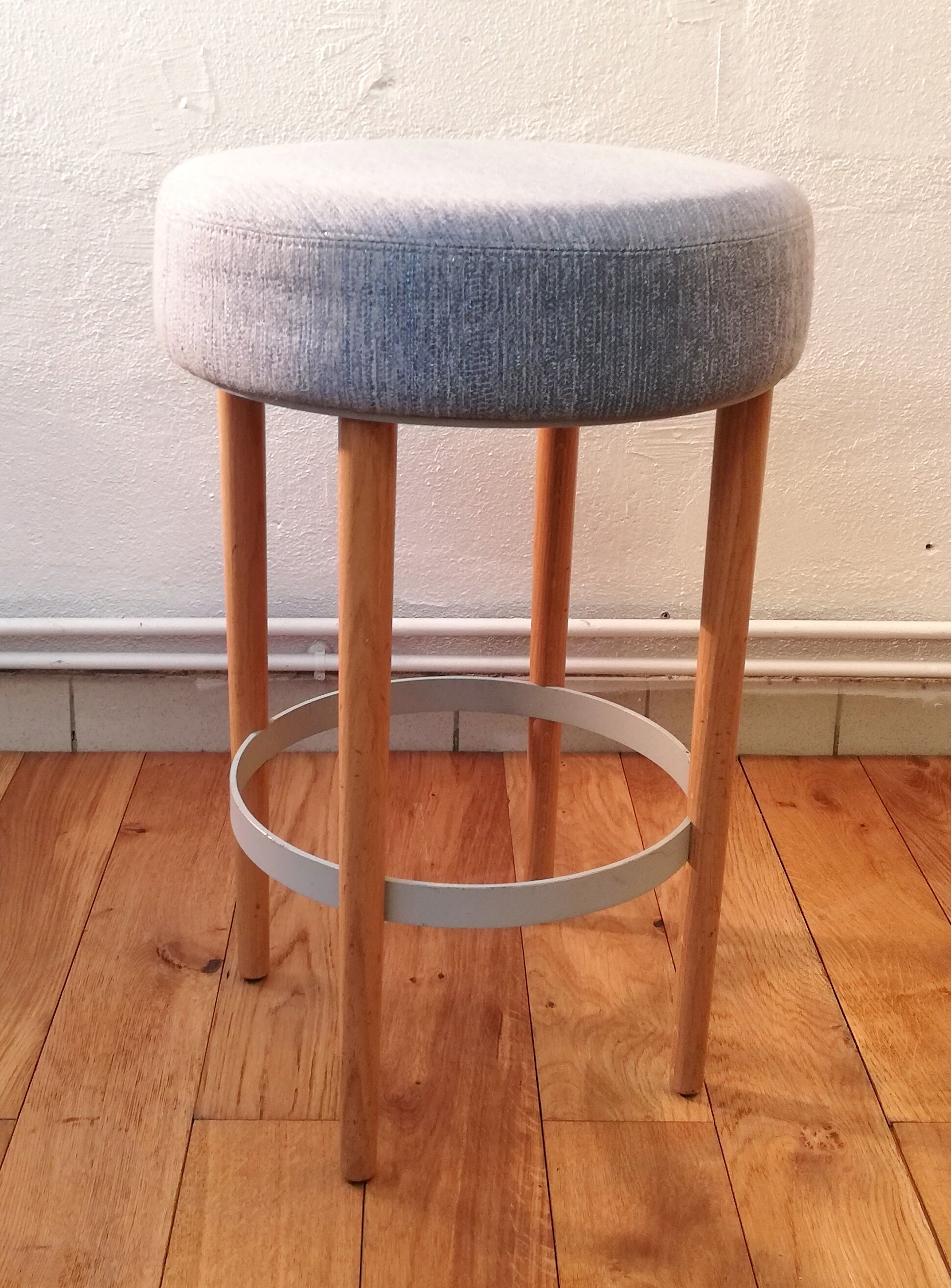 Vintage stool blue fabric