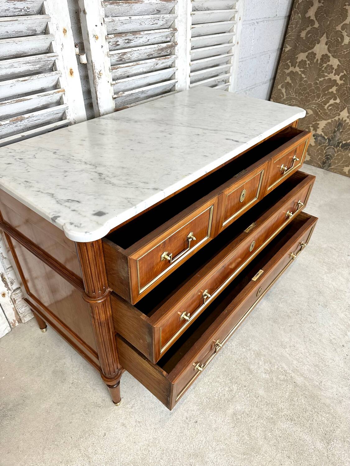 Louis XVI style chest of drawers in cherry wood, 20th century period