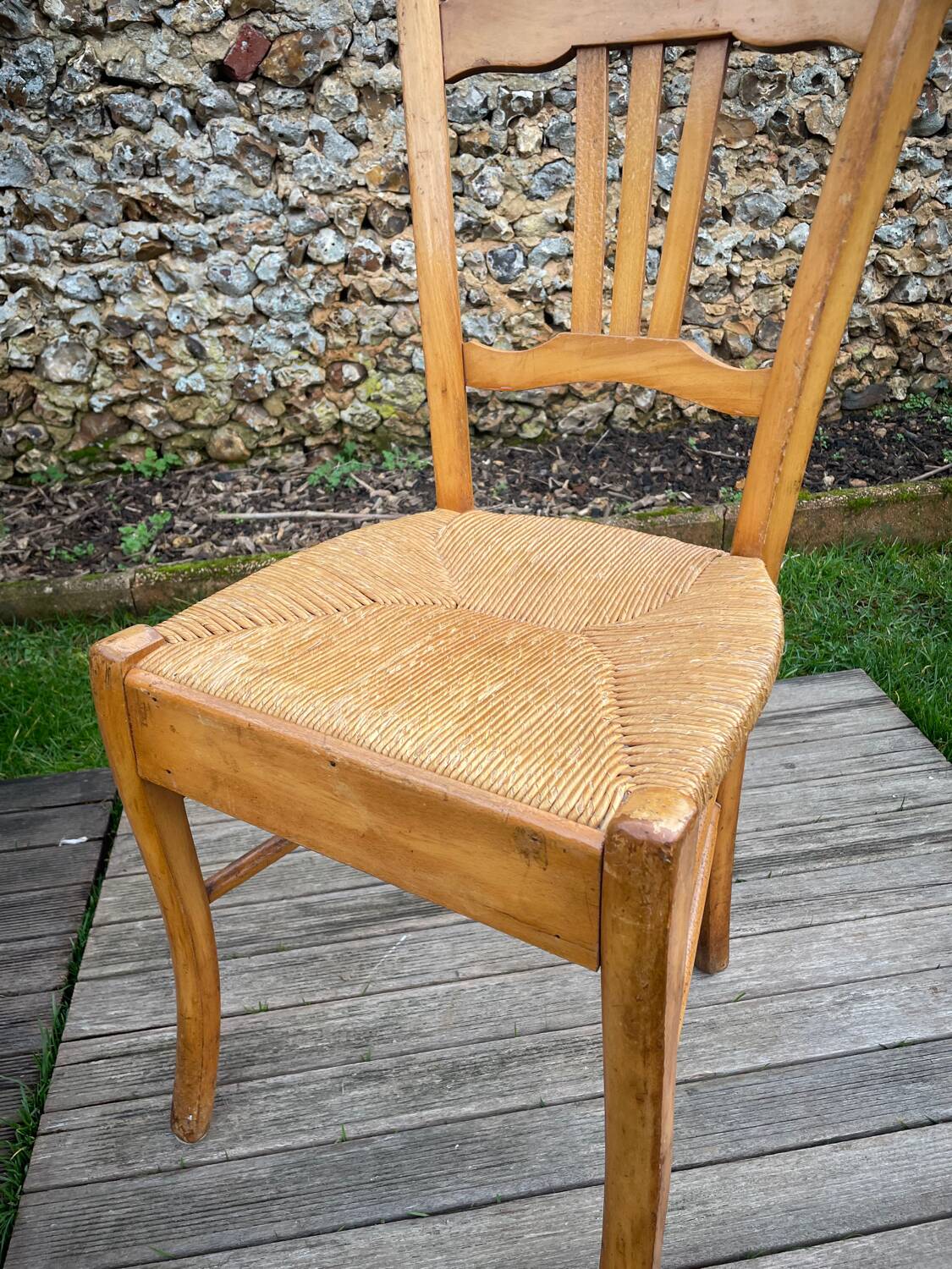 4 old blond beech straw chairs