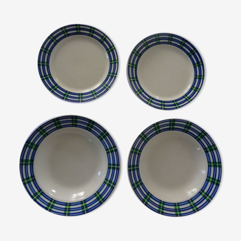 4 Old earthenware plates Badonviller 564112 Scottish green and blue