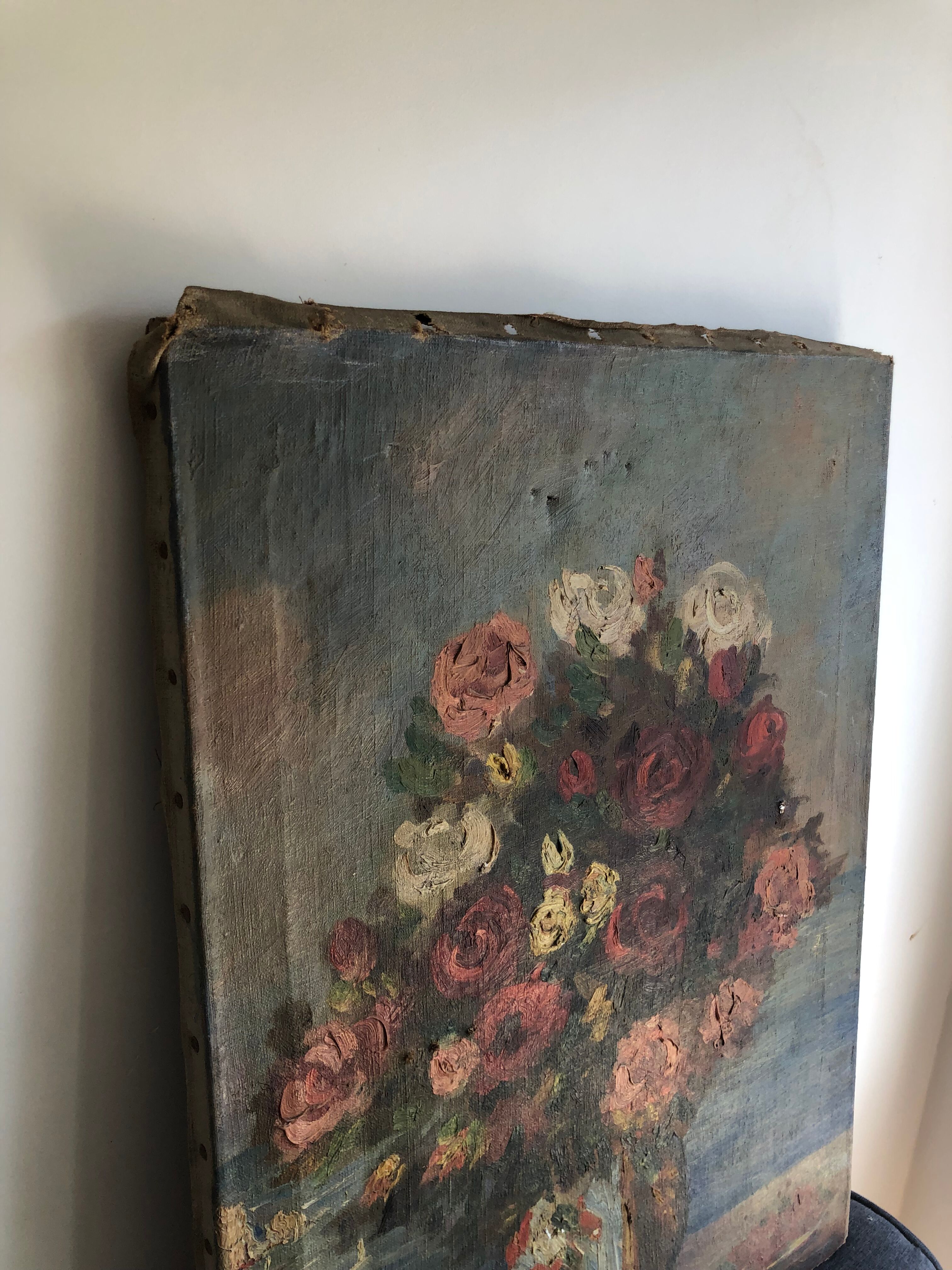 Oil on canvas ancient Bouquet of flowers