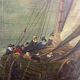 Tableau huile sur panneau Ecole hollandaise Marine monogrammée