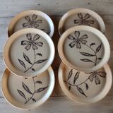 6 assiettes plates anciennes en grès