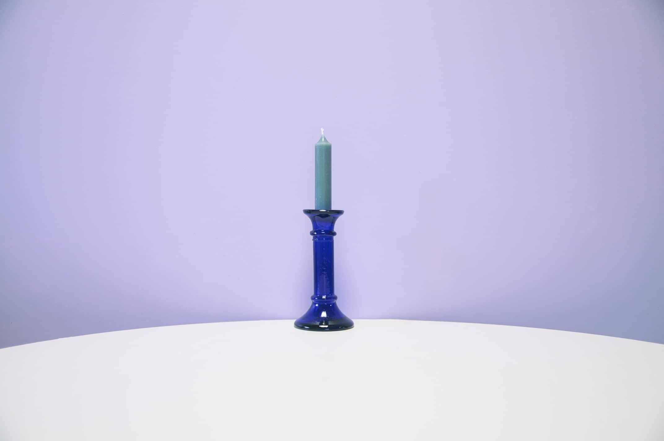 Vintage low blue glass candlestick