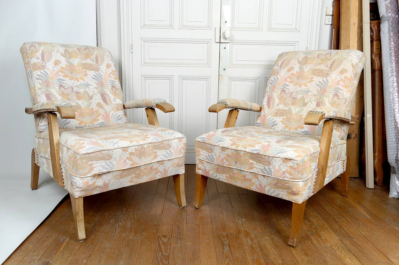 Paire d'Importants Fauteuils Réglables, Design Français, Circa 1950