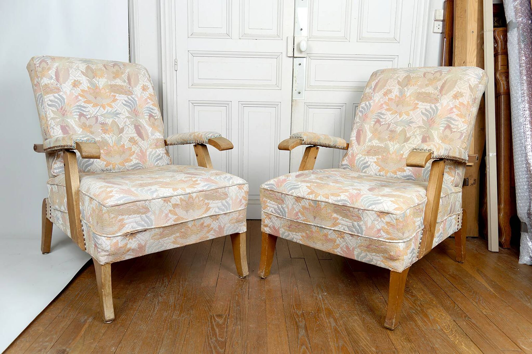 Paire d'Importants Fauteuils Réglables, Design Français, Circa 1950