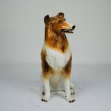 Large Italian Ceramic Sitting Collie Dog Sculpture, 1970s