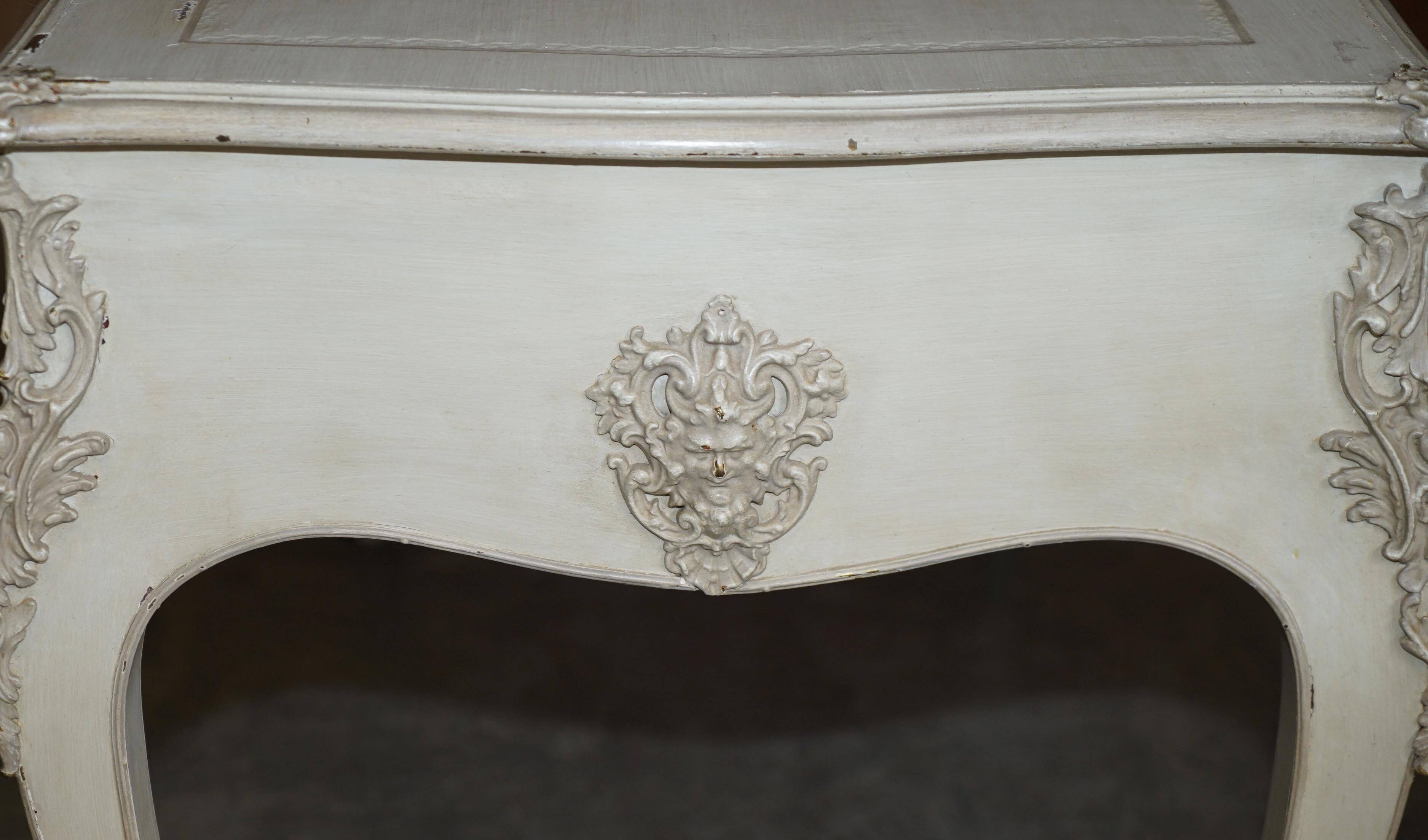 Antique Louis XV style flat desk painted with stool.