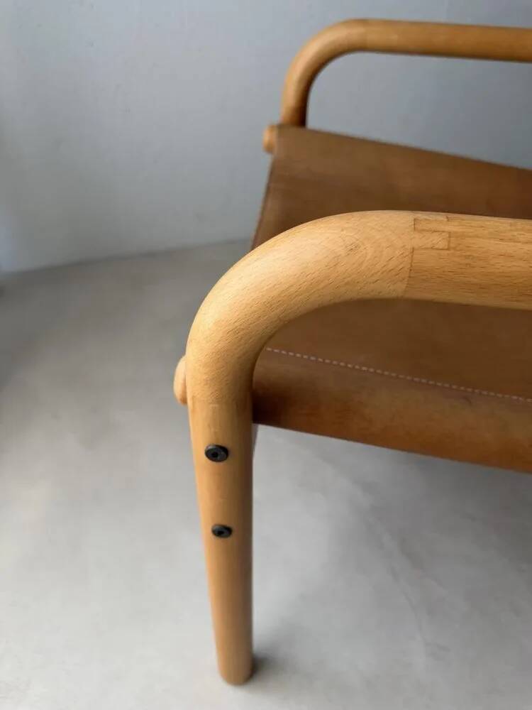 Danish safari armchair beech wood leather 1970s