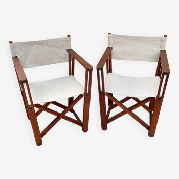 Folding Director's chairs in teak wood and canvas, set of 2.