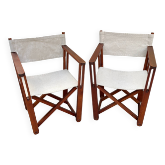 Folding Director's chairs in teak wood and canvas, set of 2.
