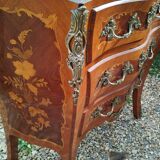 Louis xv style marble top marquetry chest of drawers