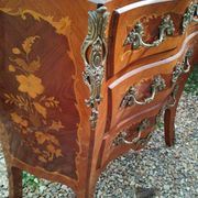 Louis xv style marble top marquetry chest of drawers