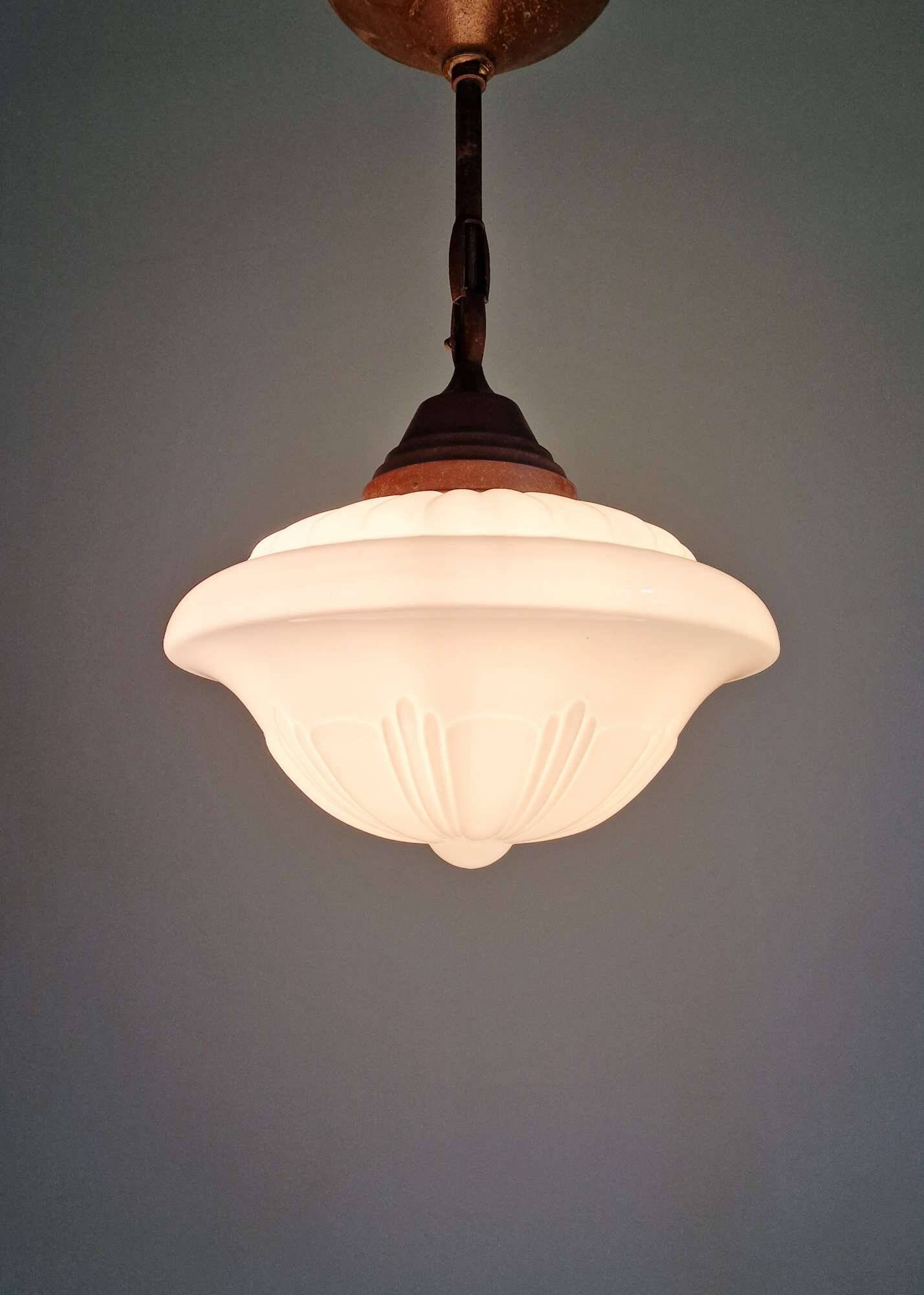Philips Art Deco pendant light in white opaline, 1930s