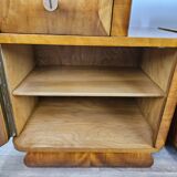 Art Decò bedside tables in blond walnut with drawer and shelf