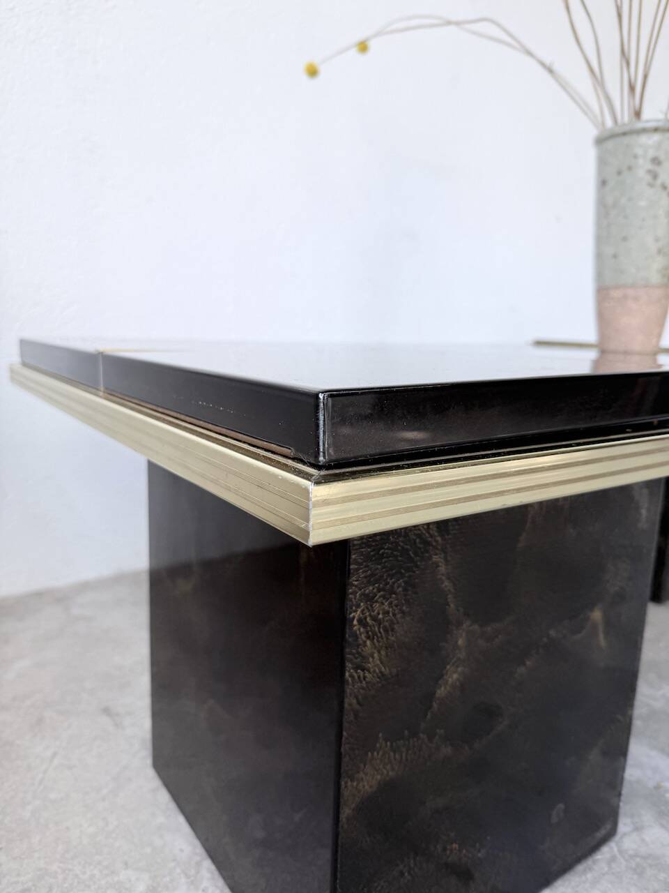 "Rizzo" lacquered and brass coffee-bar table from the 1970s.