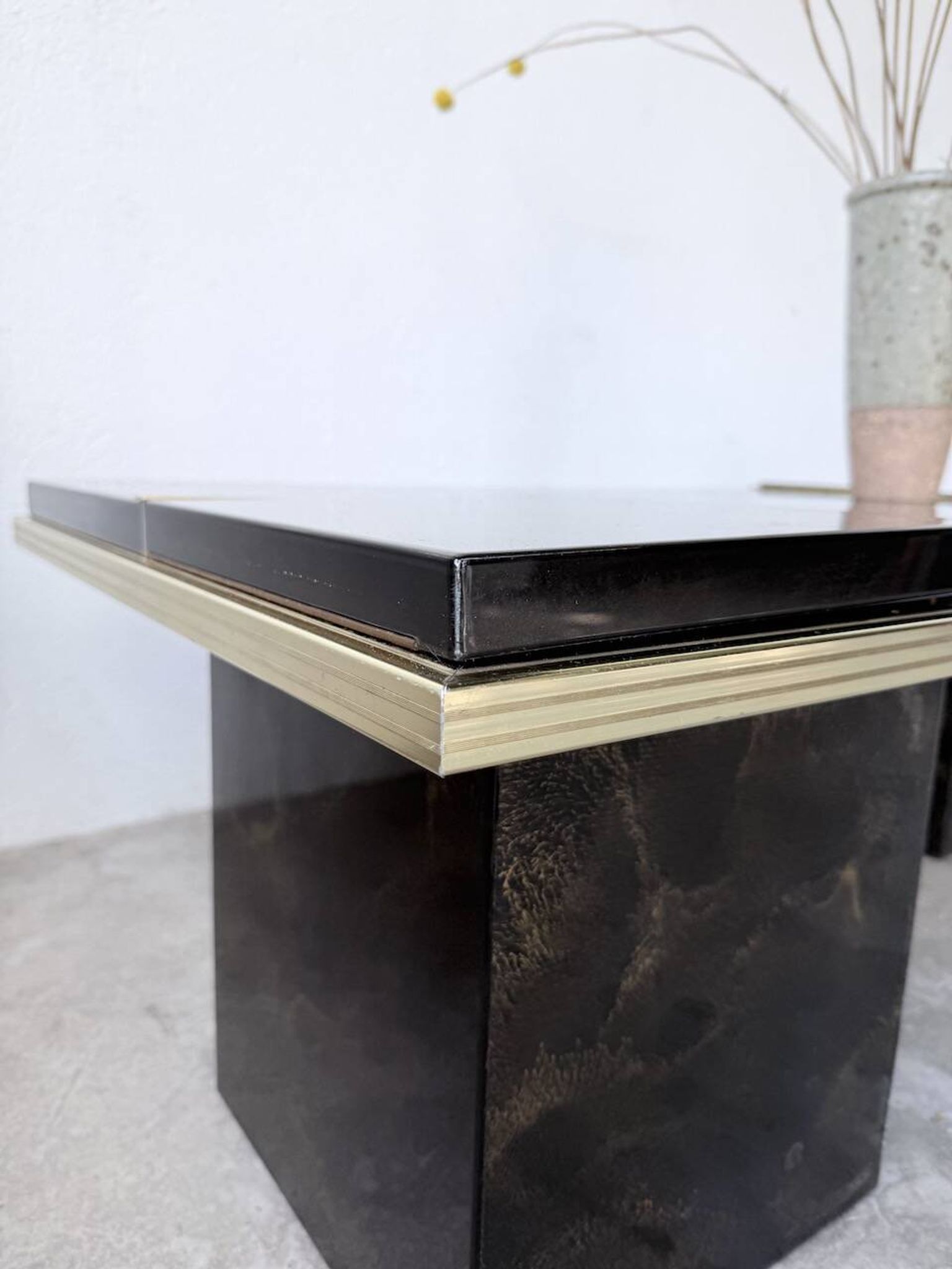 "Rizzo" lacquered and brass coffee-bar table from the 1970s.
