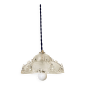 Glass pendant light, braided fabric cable and porcelain ceiling rose