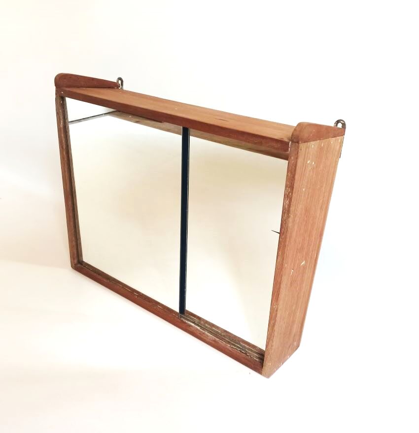 Small Wall Mounted Teak Toilet Cabinet Solid 50s
