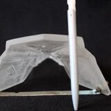 Grand abat-jour Art Déco en verre dépoli, motif floral géométrique