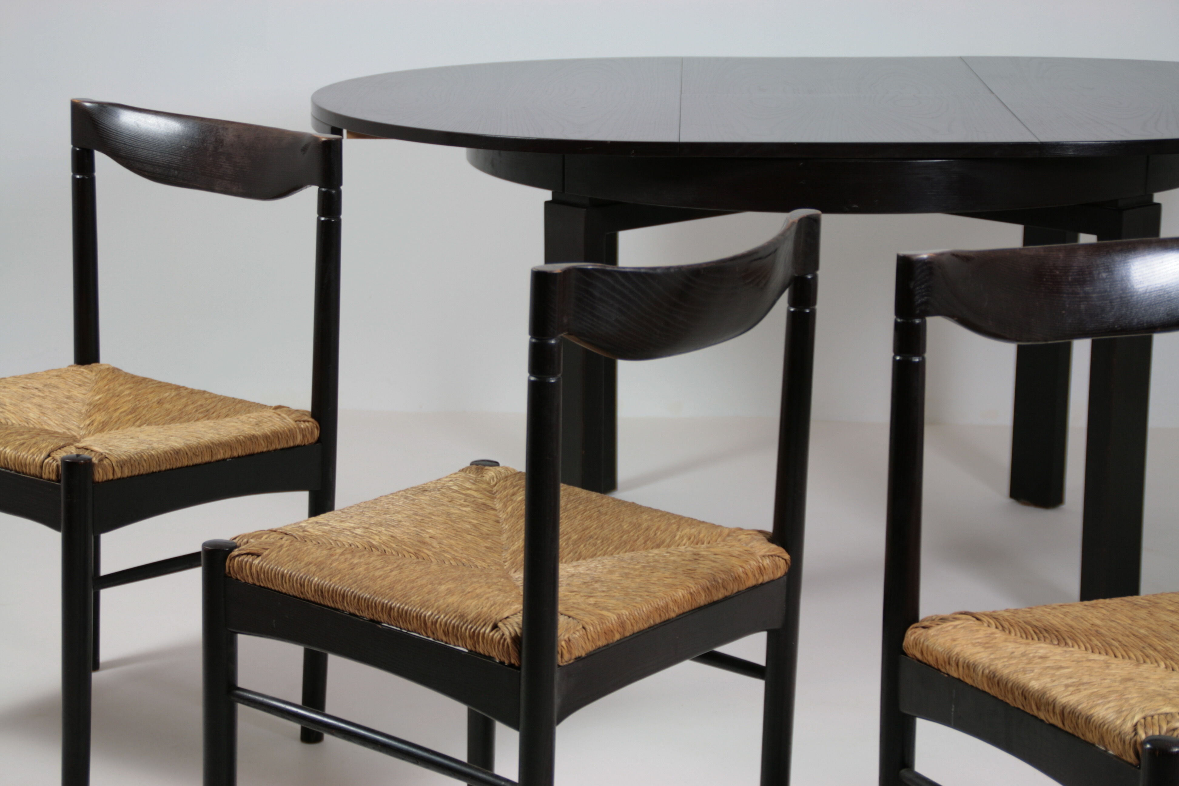 Vintage black lacquered dining set, Italy 1970s