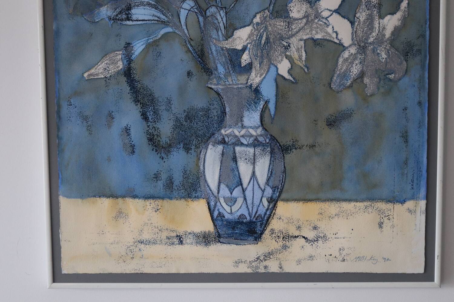 Large watercolor, pastel and ink painting signed Maria Blackey 1997