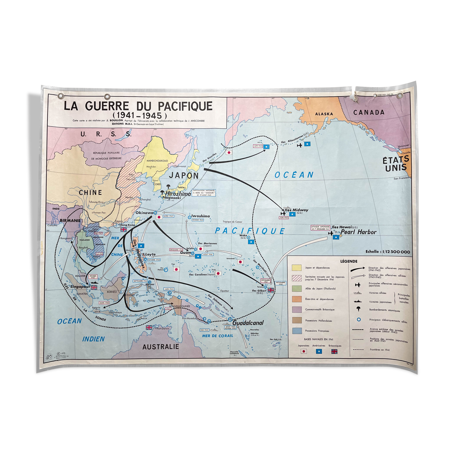 Vintage school map war in europe and the pacific mdi year 1975