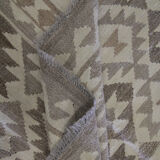 Beige cream scandinavian style kilim handmade flat-woven wool area rug- 198x155cm